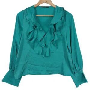 Zara Teal Ruffled Women's blouse top size S